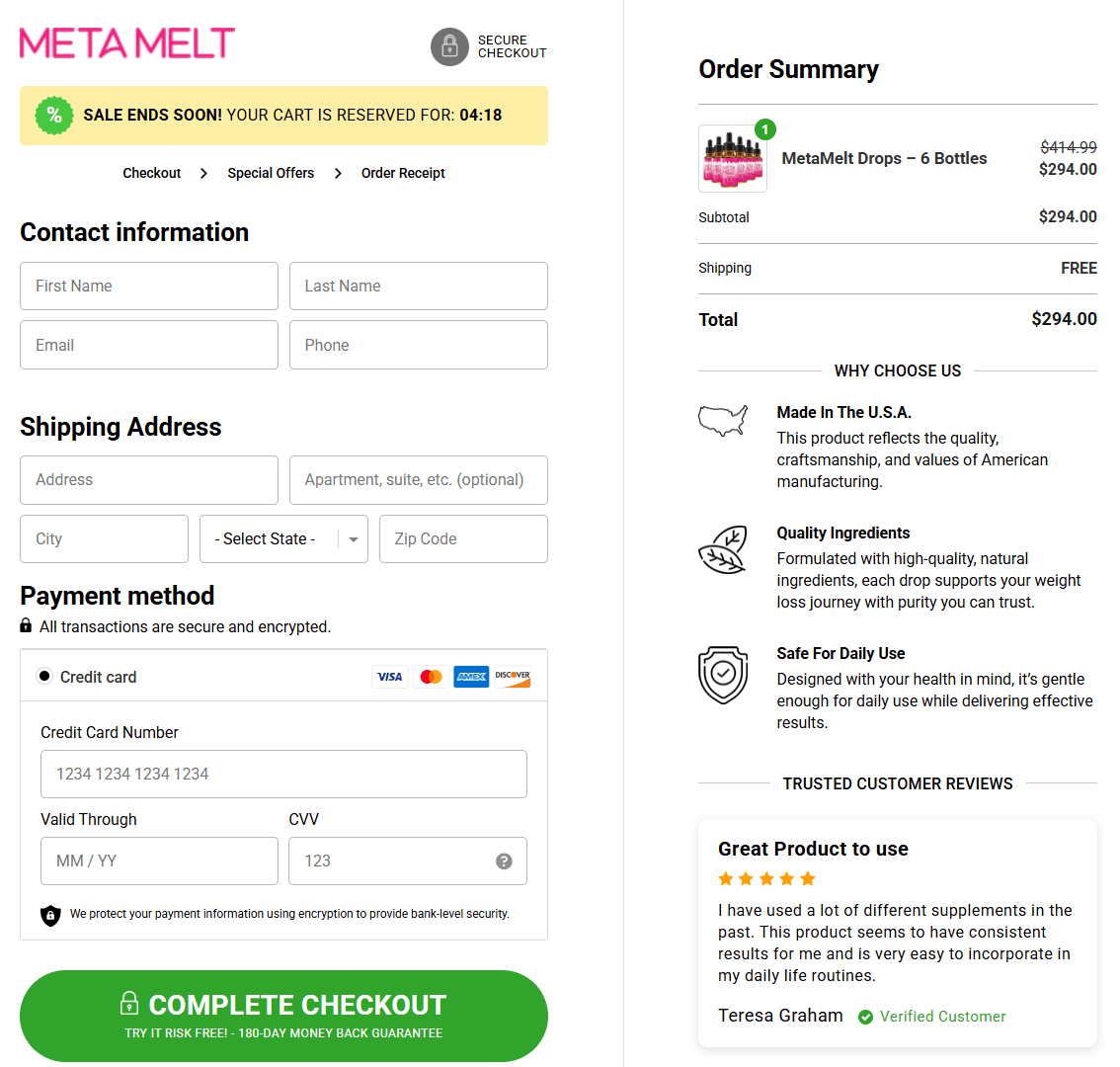Meta Melt order page